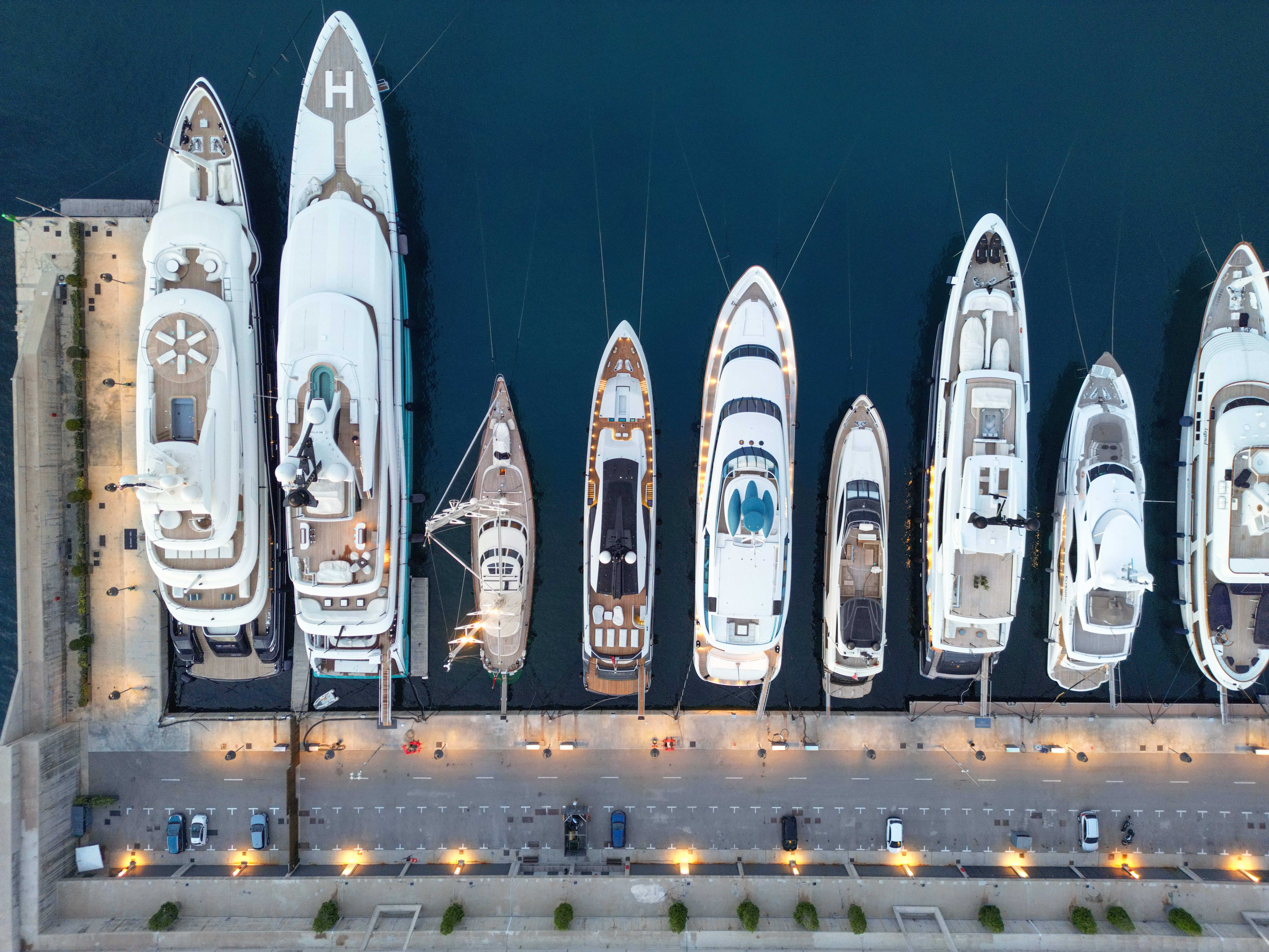 Aerial view of yachts at harbor